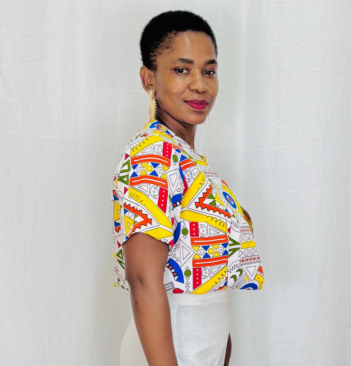 Geometrical Print cropped coat