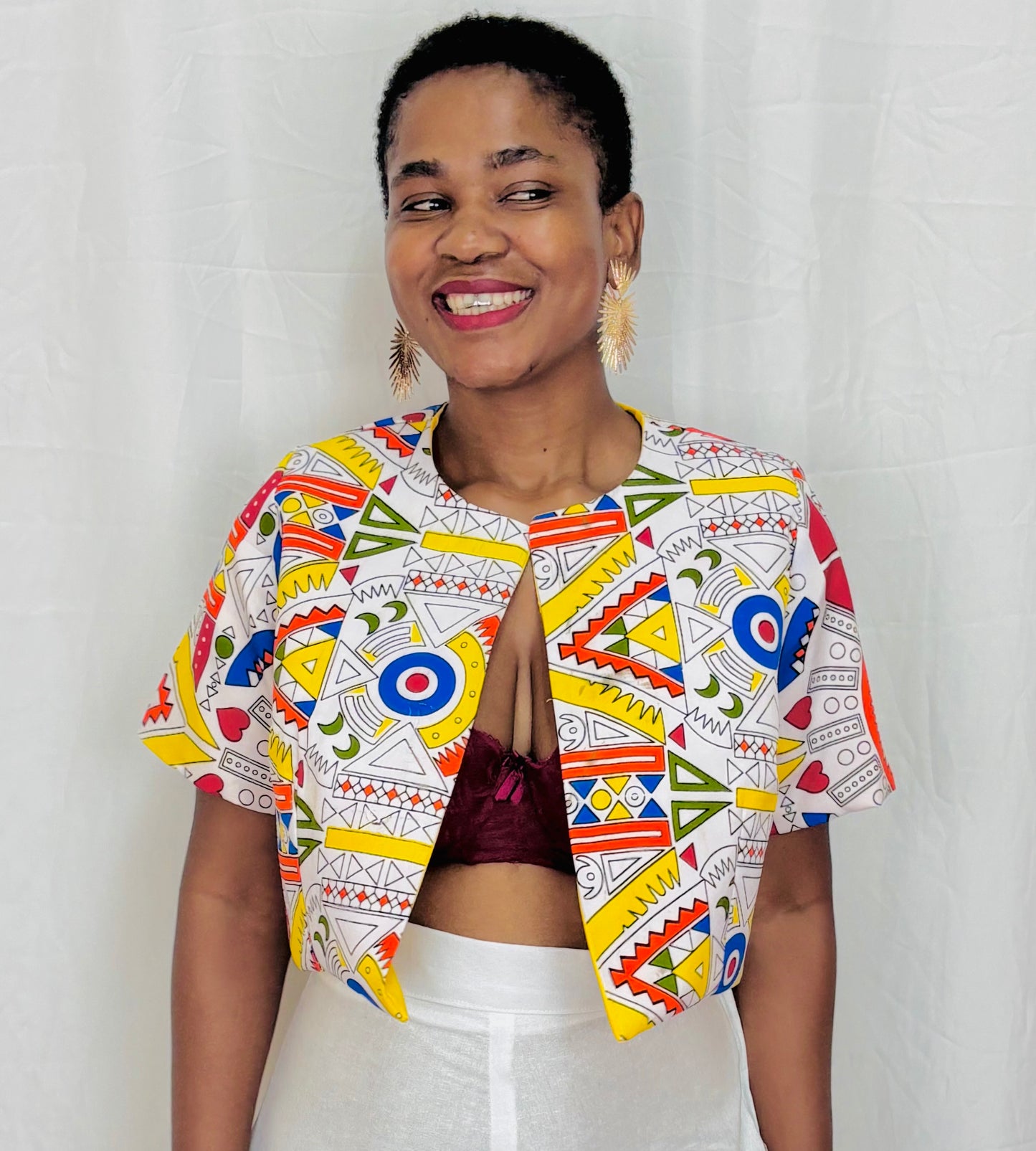 Geometrical Print cropped coat