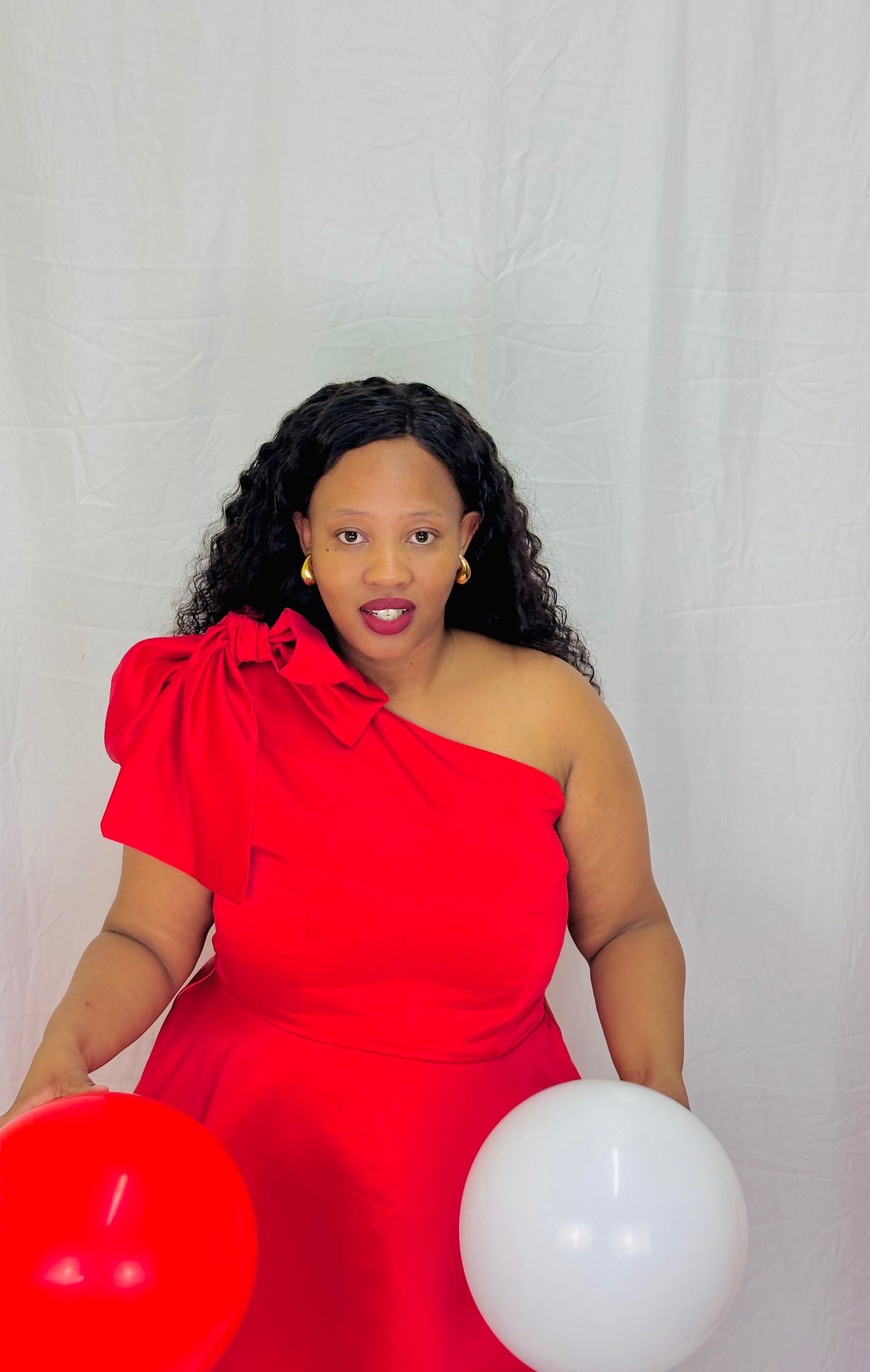 Asymmetrical Neckline Red Dress