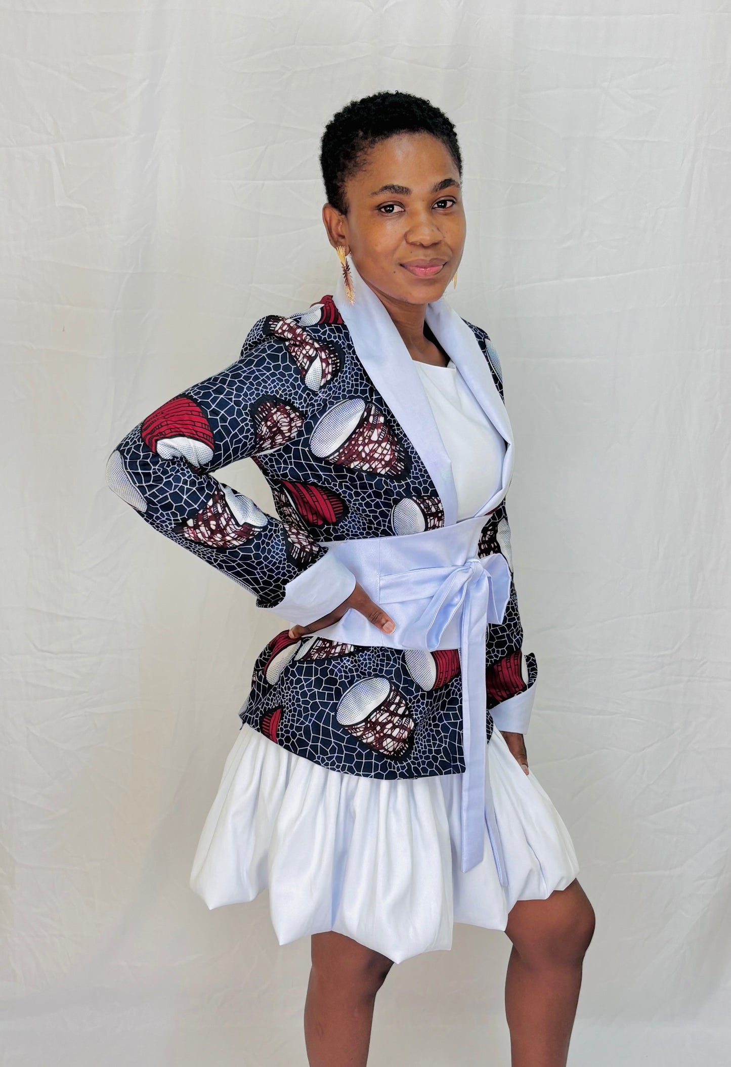 Belted African Print Blazer