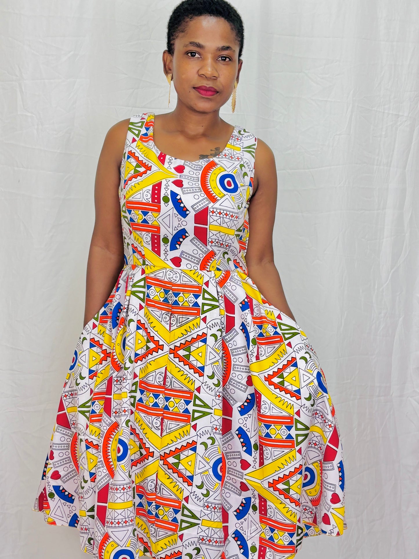 African Print Pleated Dress