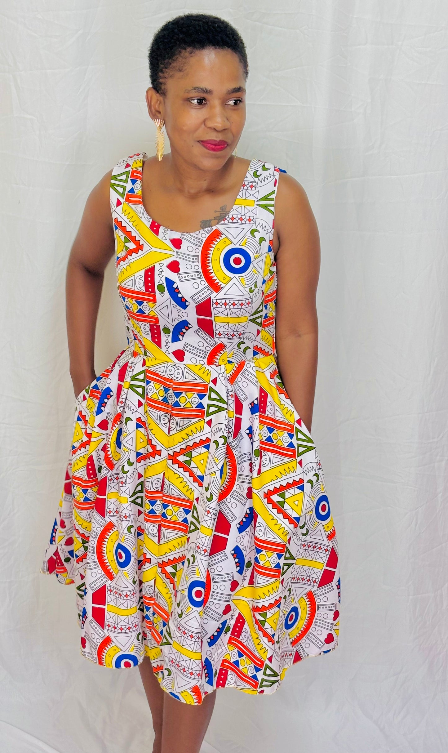 African Print Pleated Dress