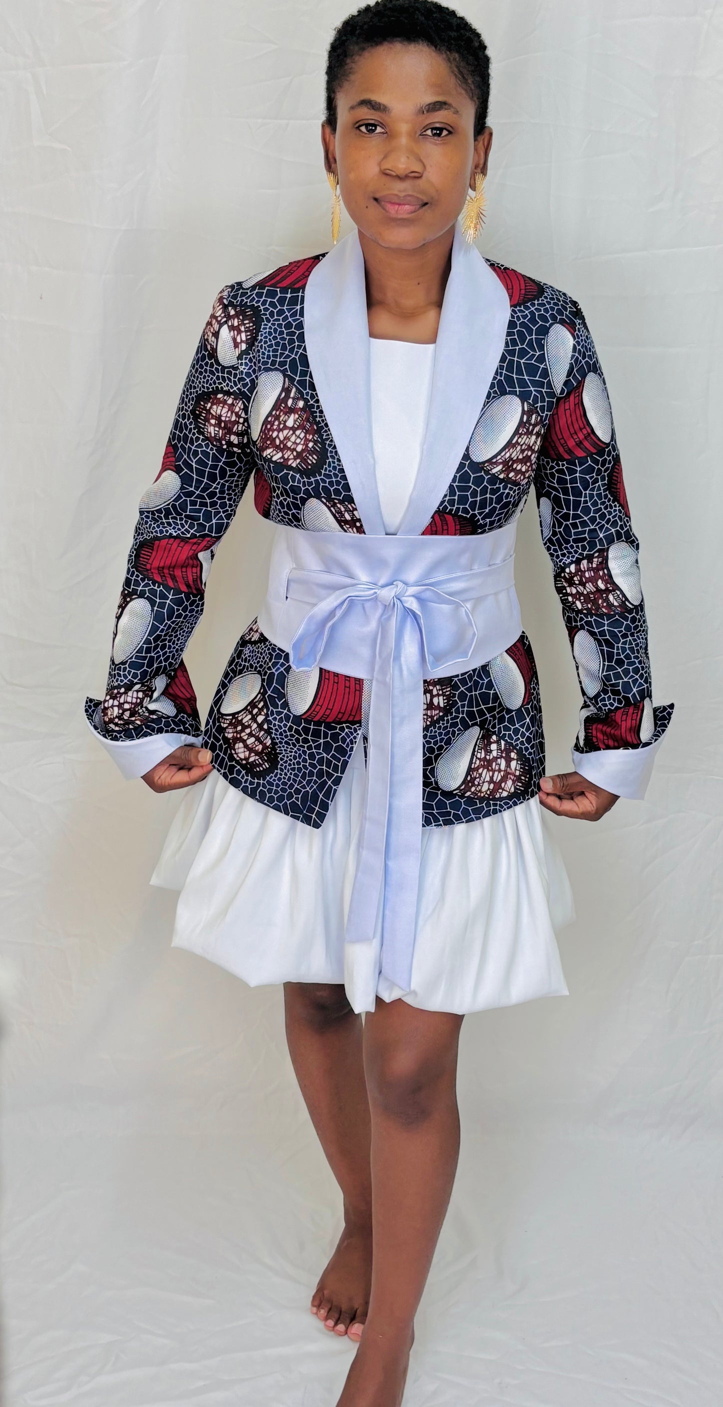 Belted African Print Blazer