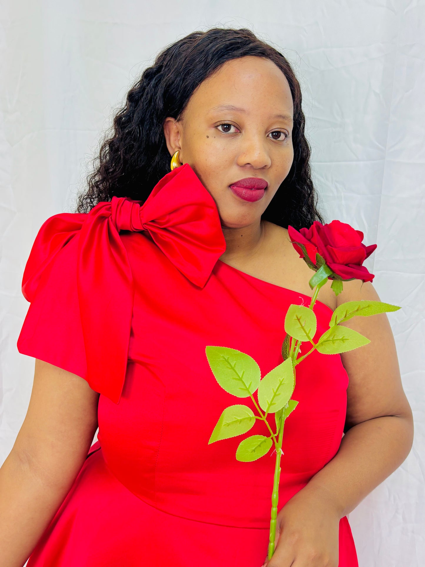 Asymmetrical Neckline Red Dress