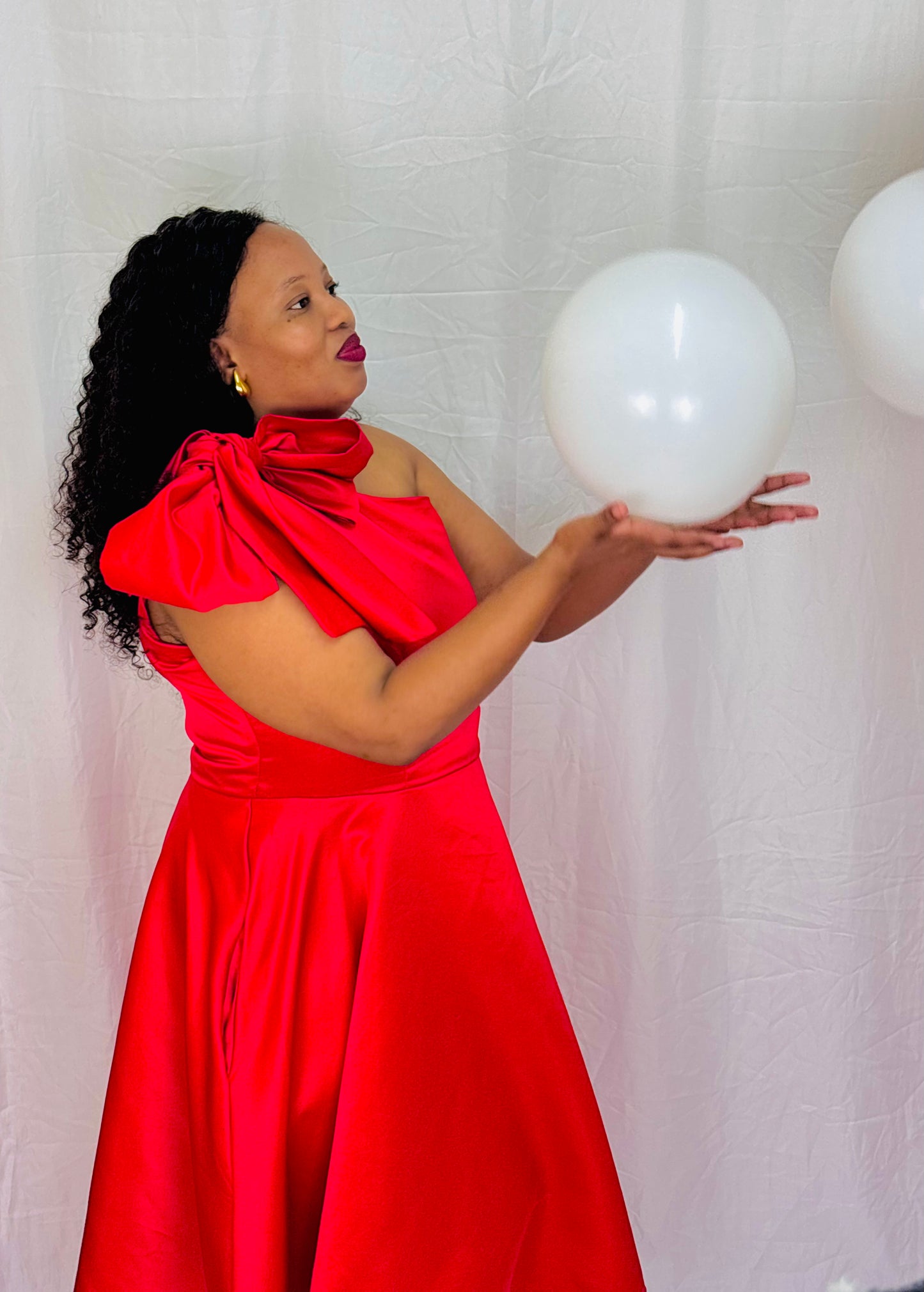 Asymmetrical Neckline Red Dress