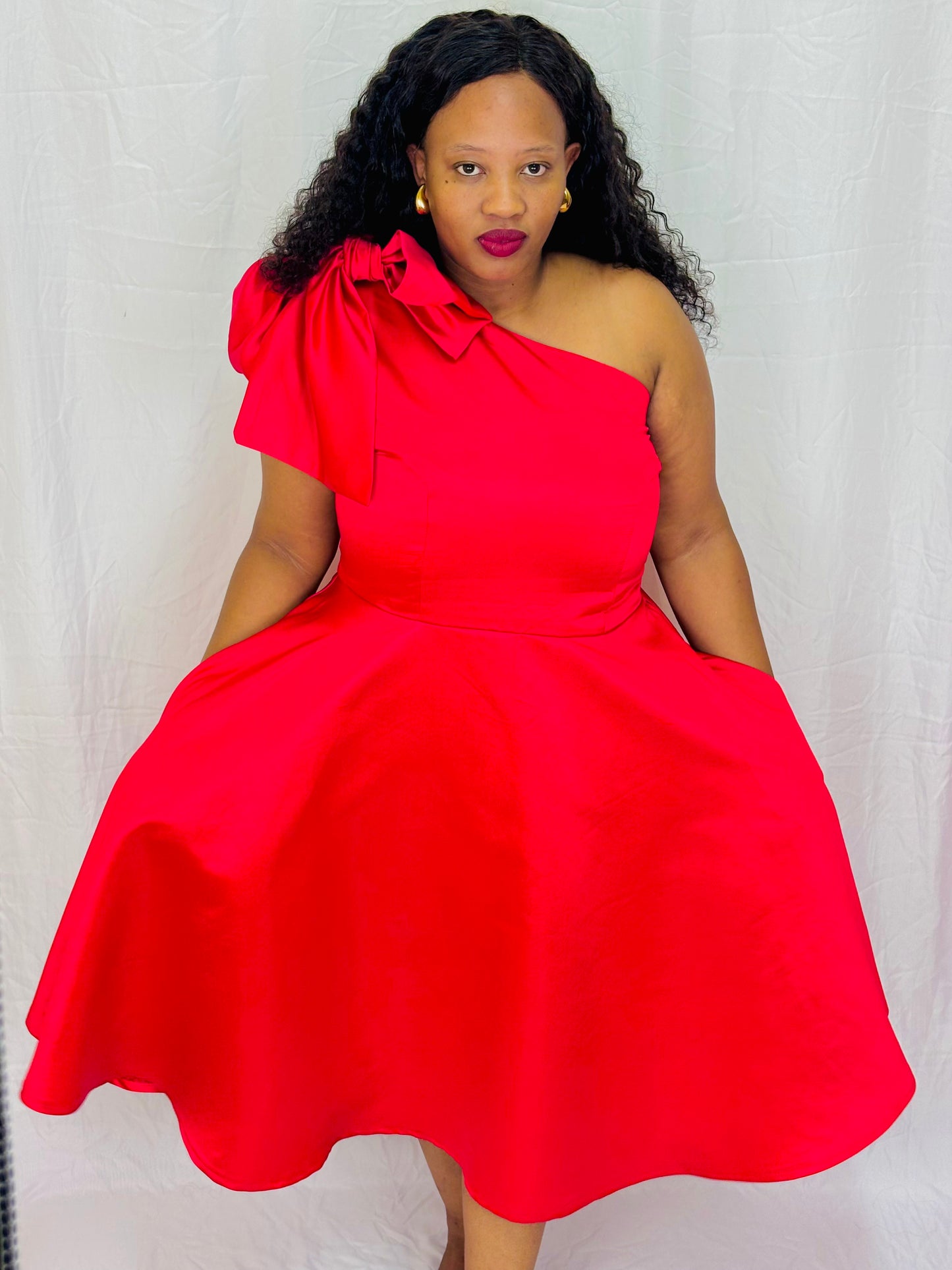 Asymmetrical Neckline Red Dress