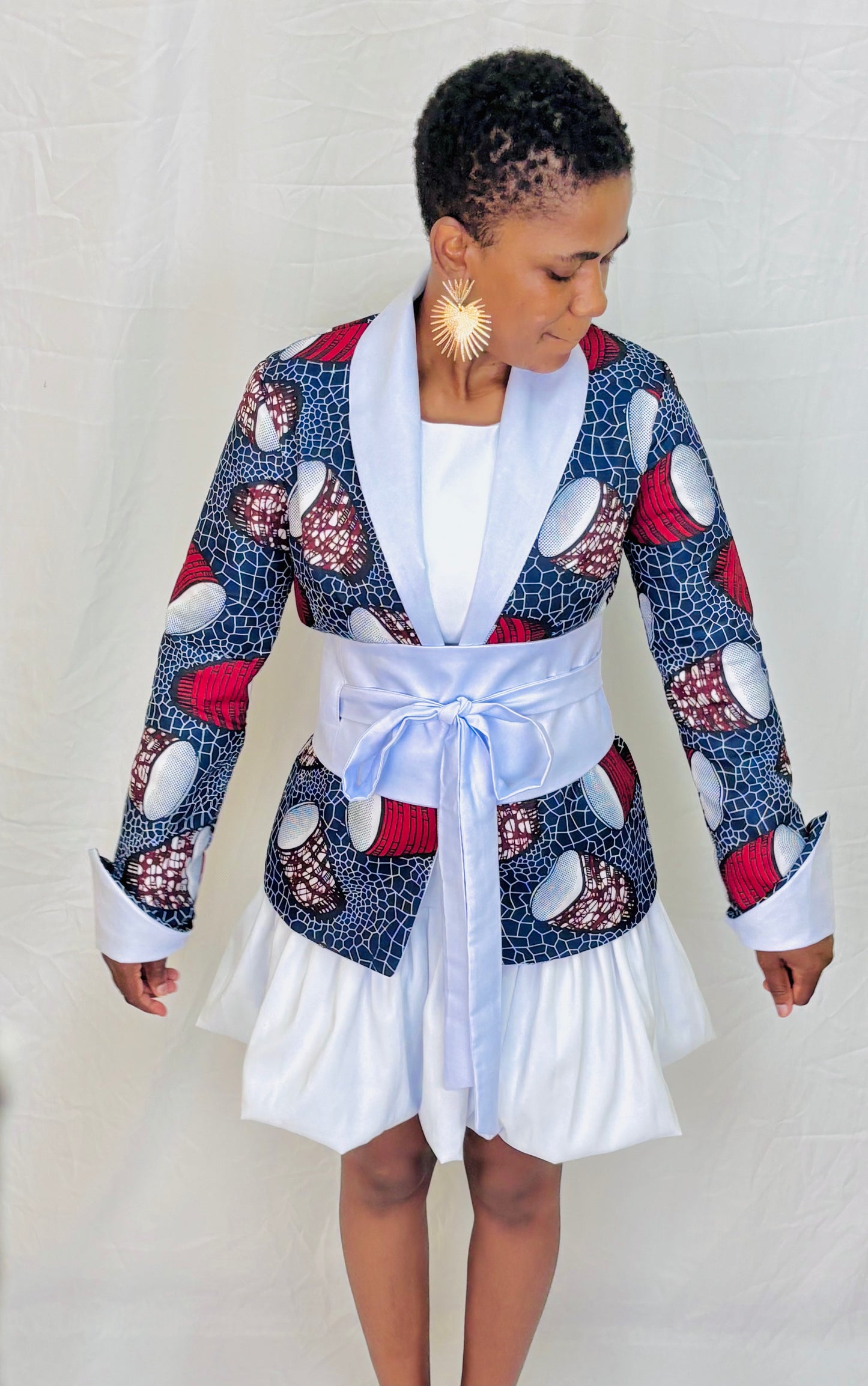 Belted African Print Blazer