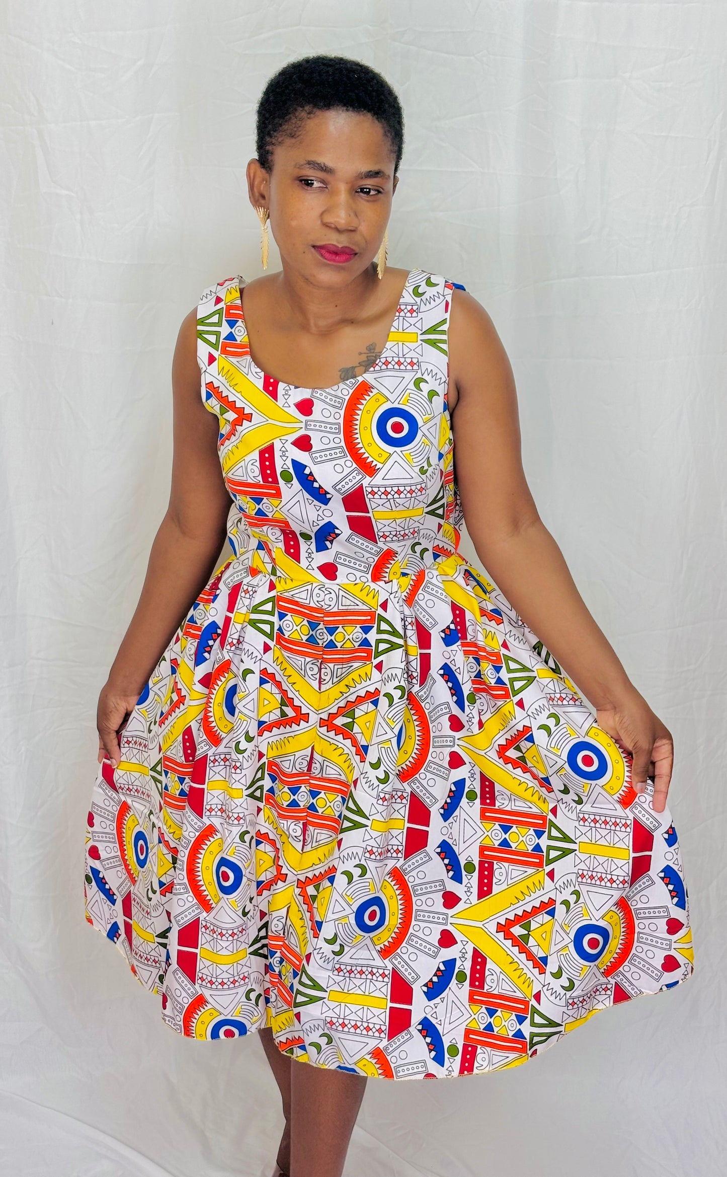 African Print Pleated Dress