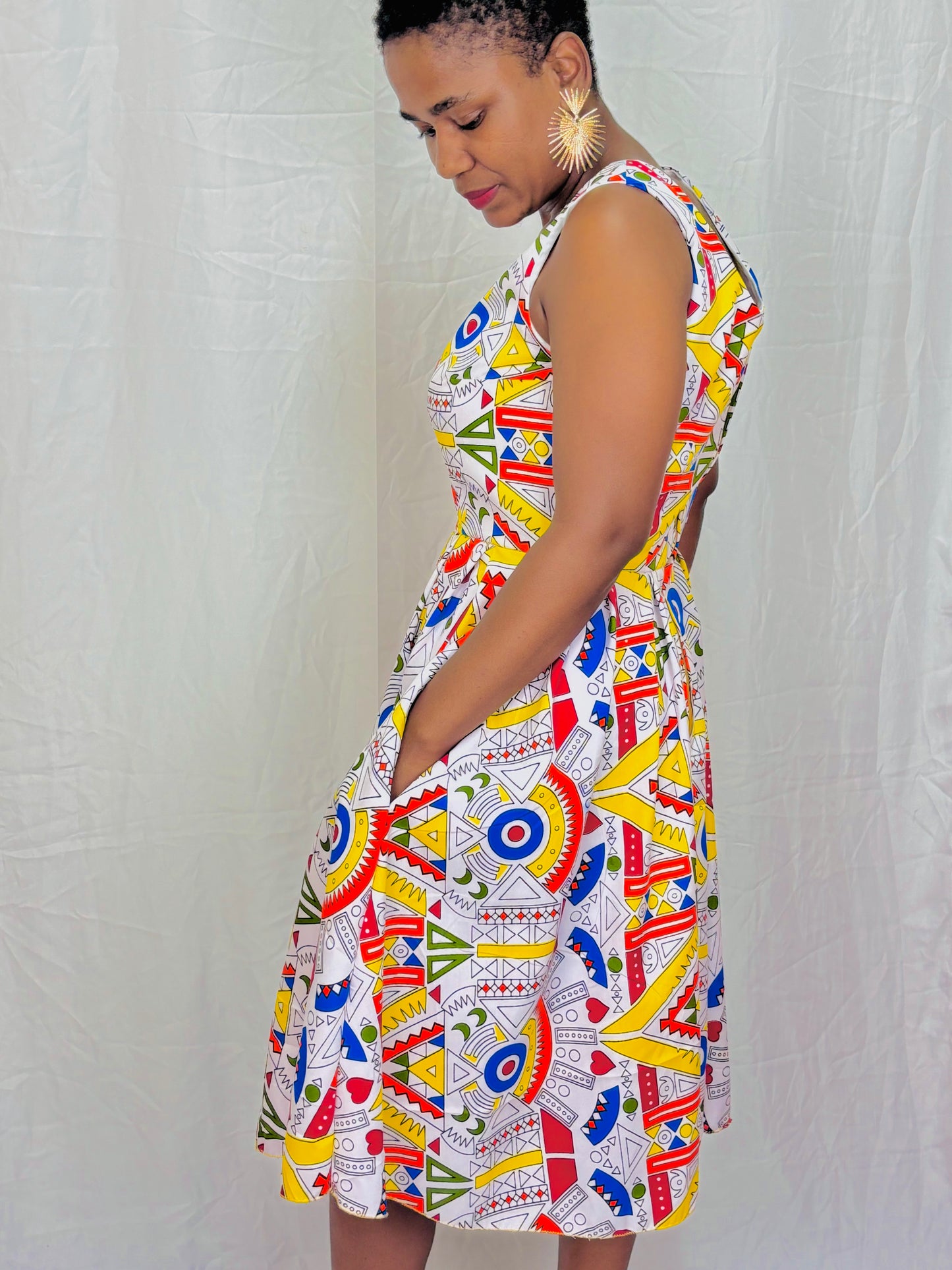African Print Pleated Dress