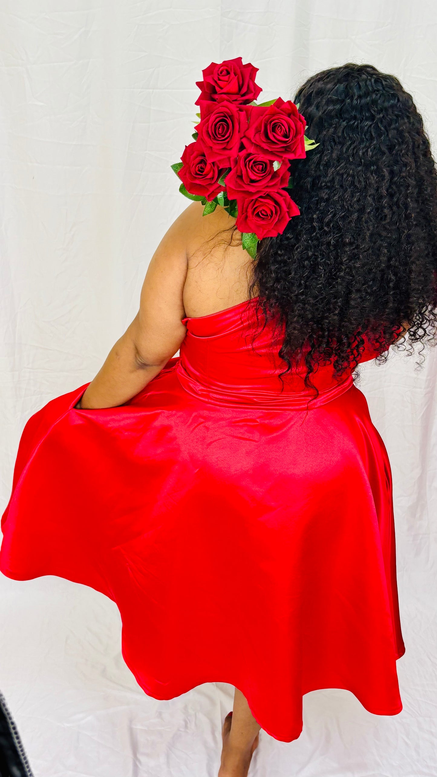 Asymmetrical Neckline Red Dress