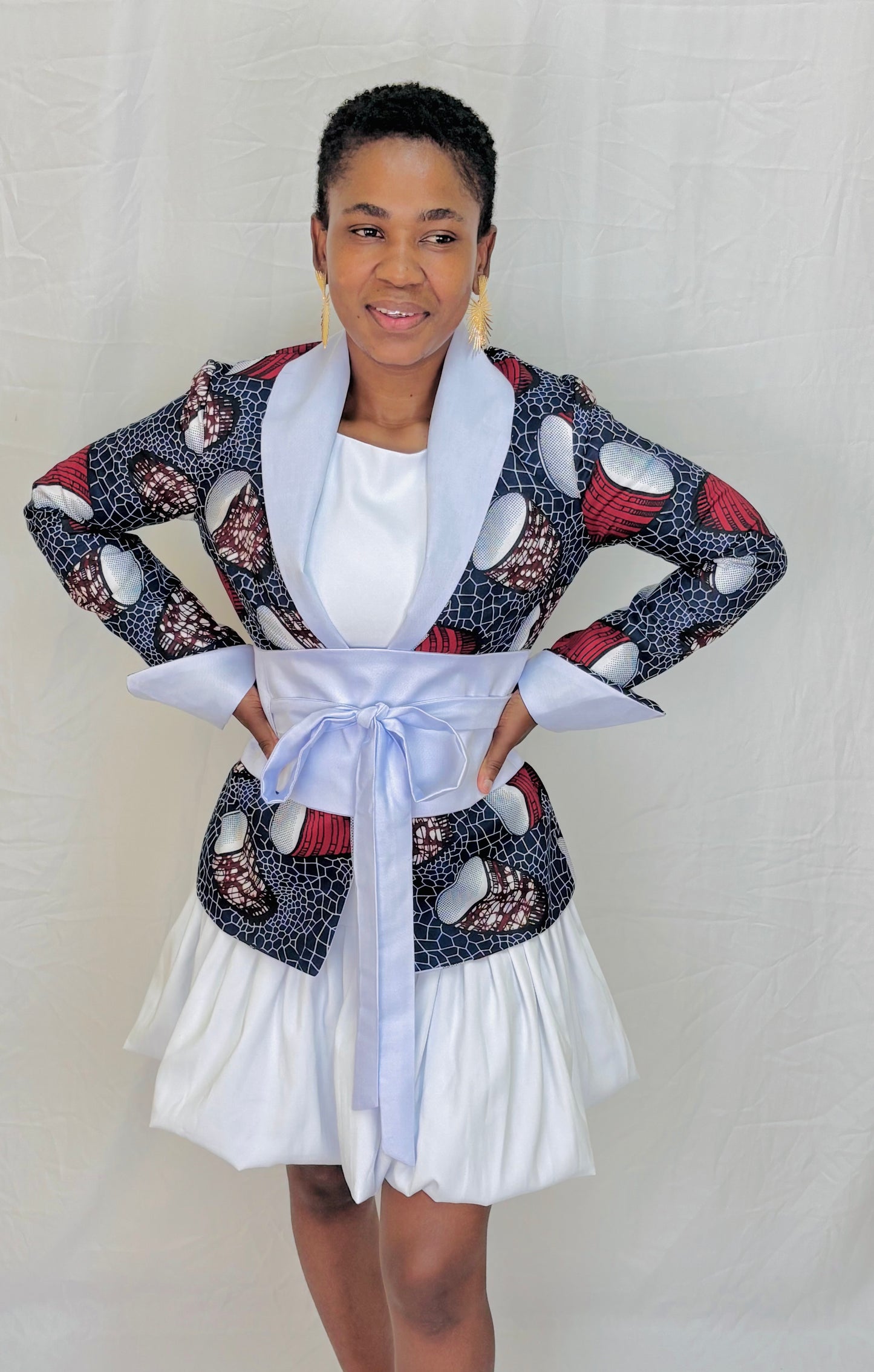 Belted African Print Blazer